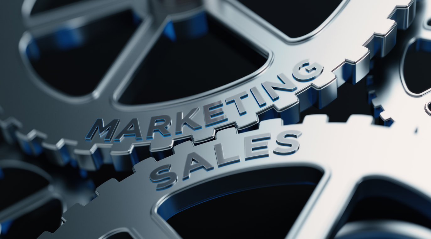 Two gears represent marketing and sales working together.