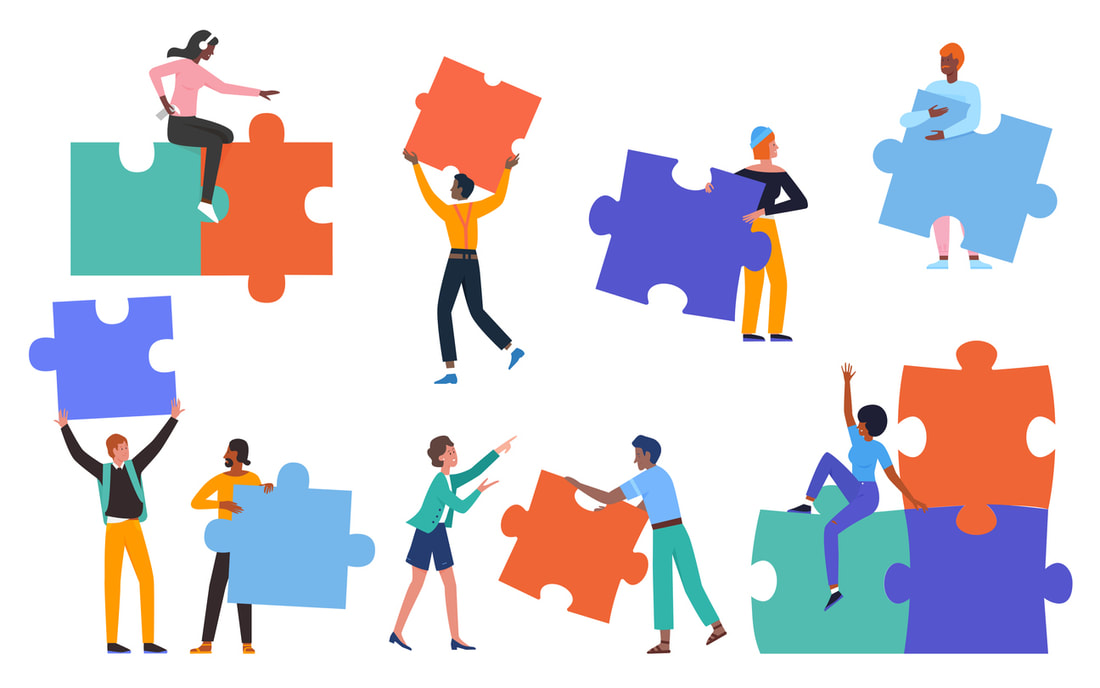 A vector image of people holding puzzle pieces illustrates the importance of marketing and sales alignment.